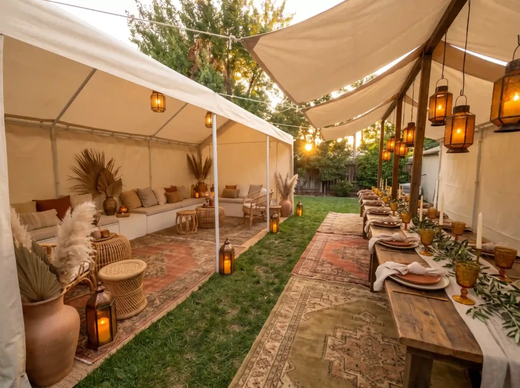Boho linen lounge tent setup K