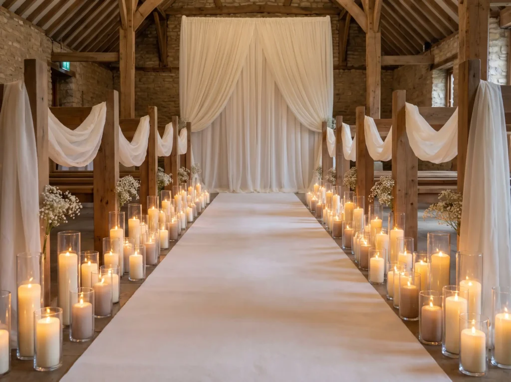 Candle lined winter ceremony aisle K