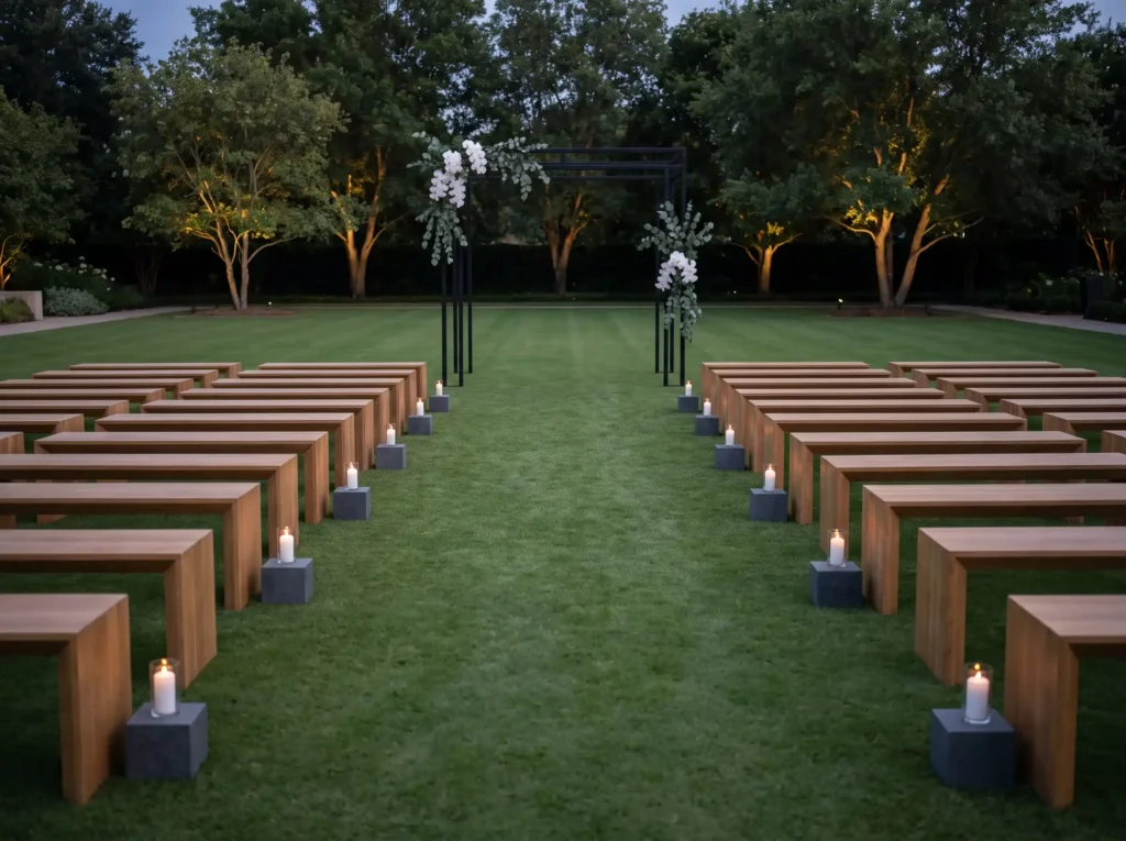 Minimalist oak benches on lawn K