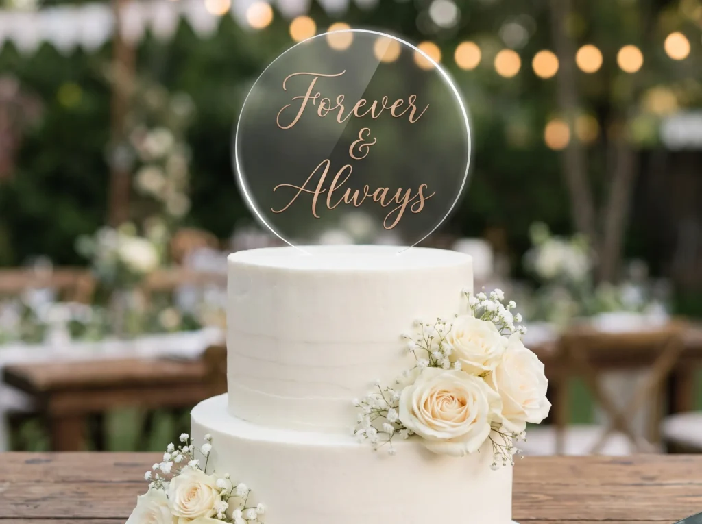 White cake with acrylic topper K
