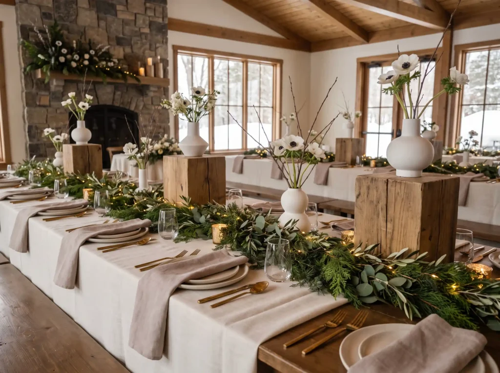 Winter reception tablescape with… K