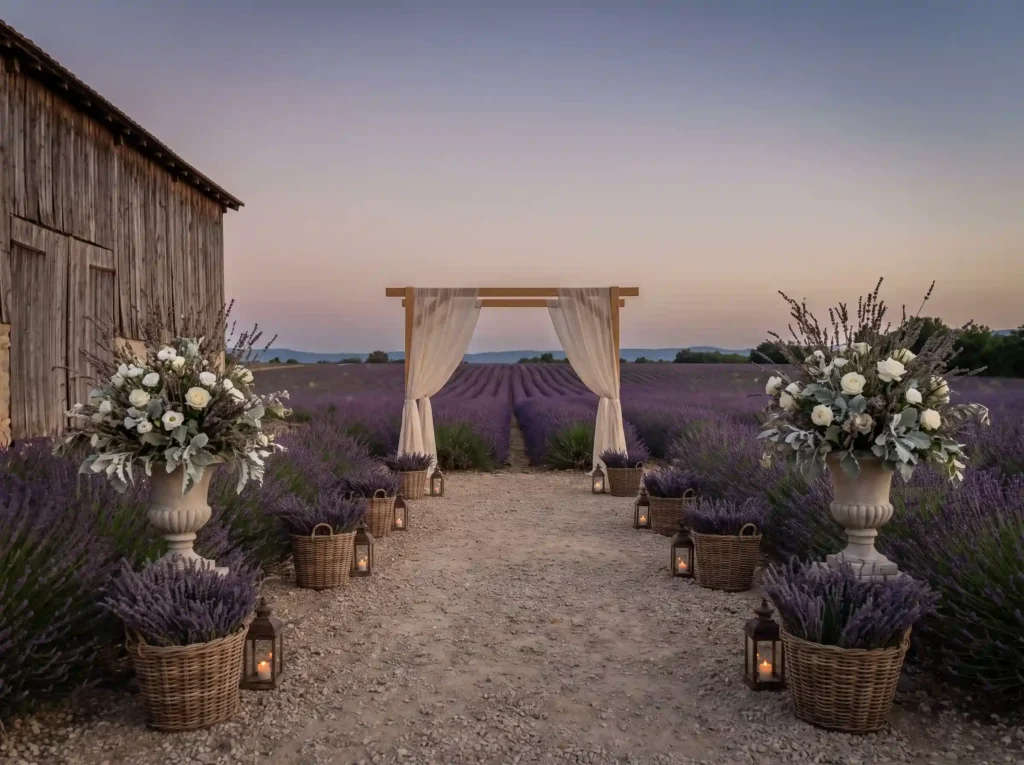 Lavender farm ceremony setup K