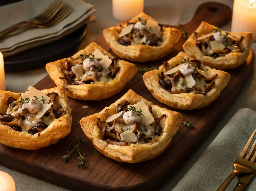 Mushroom tartlets on serving board K
