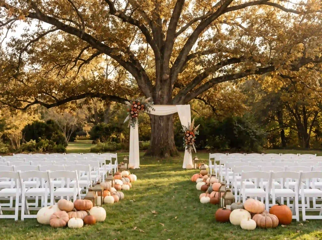 Pumpkin lined garden wedding cer… K