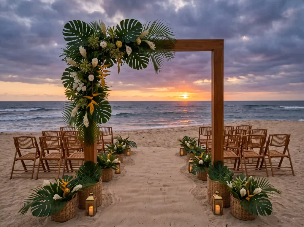 Tropical beach ceremony setup K