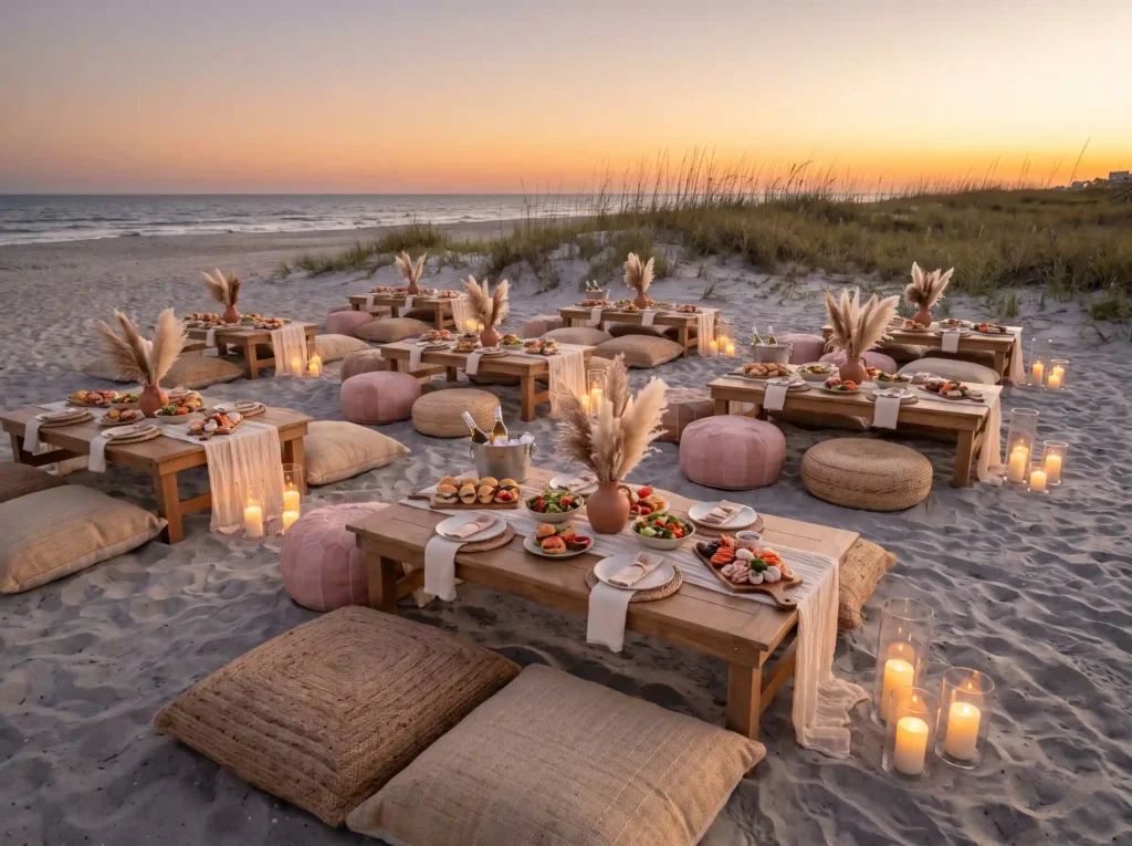 Beach wedding picnic setup K