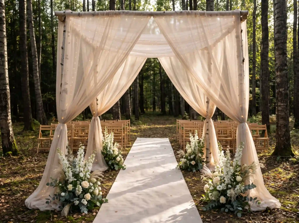 Birch canopy forest wedding cere… K