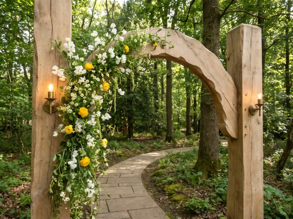 Curved oak garden gate entrance K