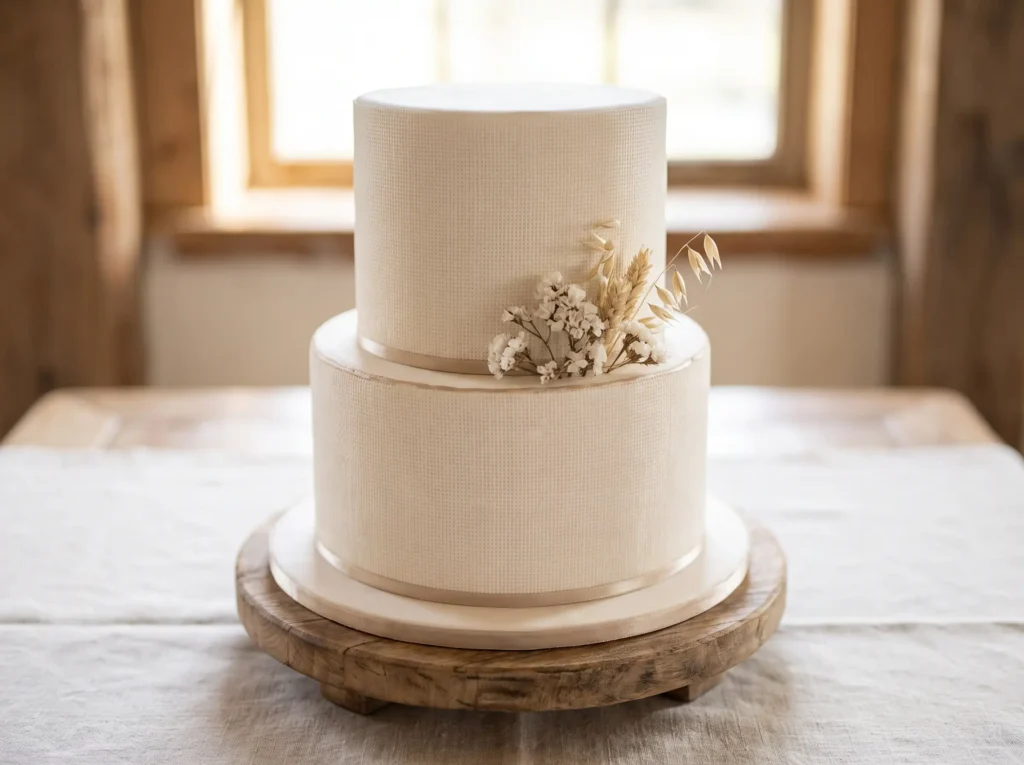 Ivory wedding cake with linen K