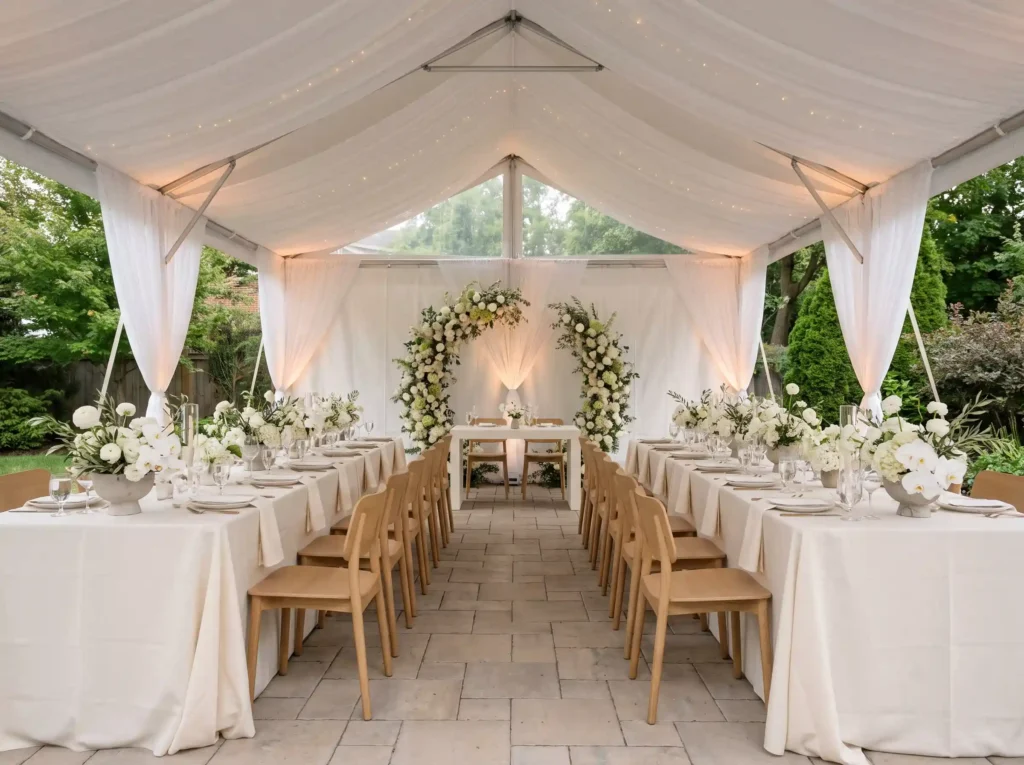 Minimalist white backyard weddin… K