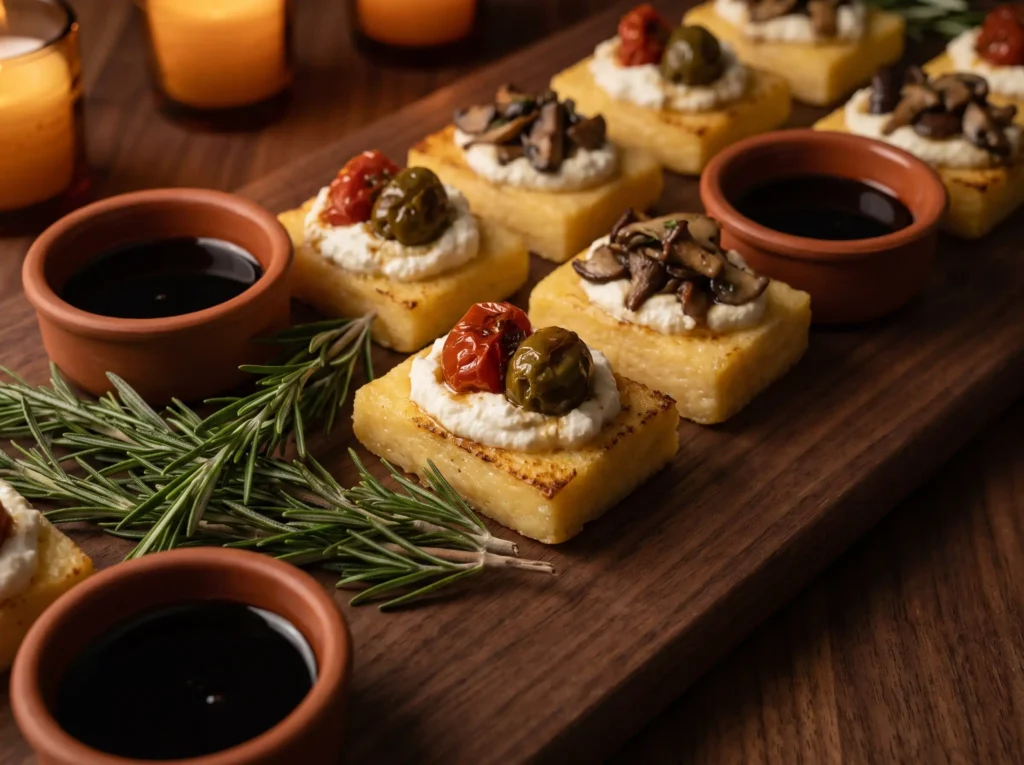 Rustic polenta bites on board K