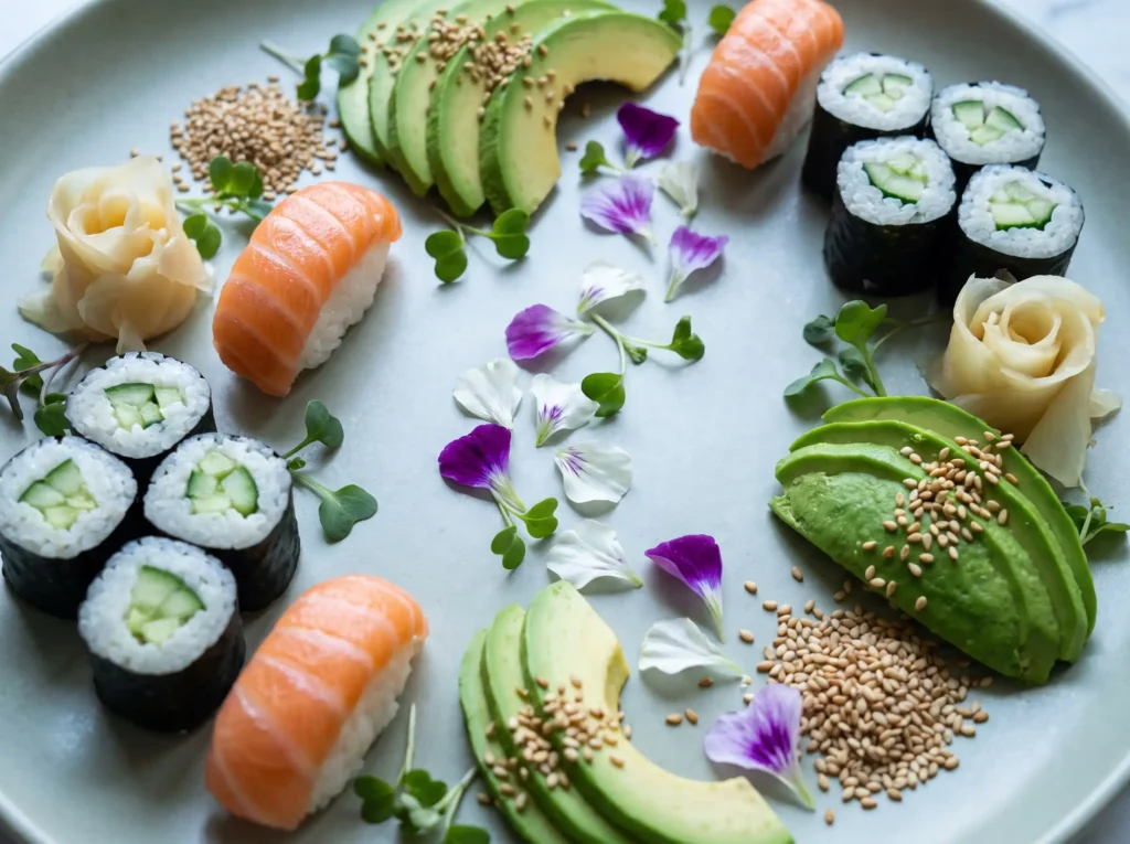 Sushi platter arranged like garden K