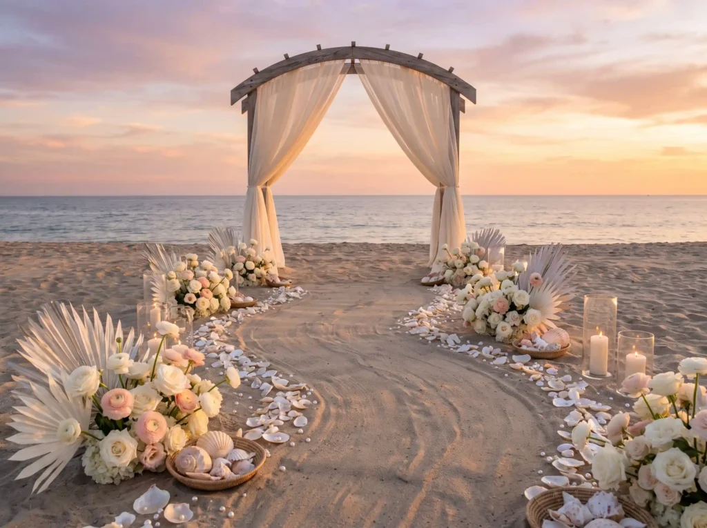 Beach wedding ceremony setup K