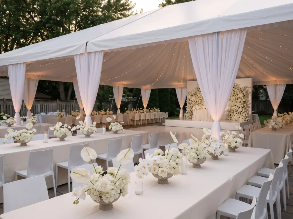 Modern white on white dinner setup K