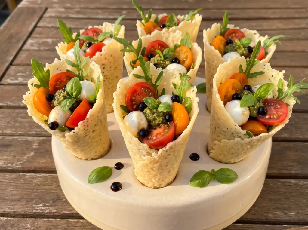 Parmesan cones filled with caprese K