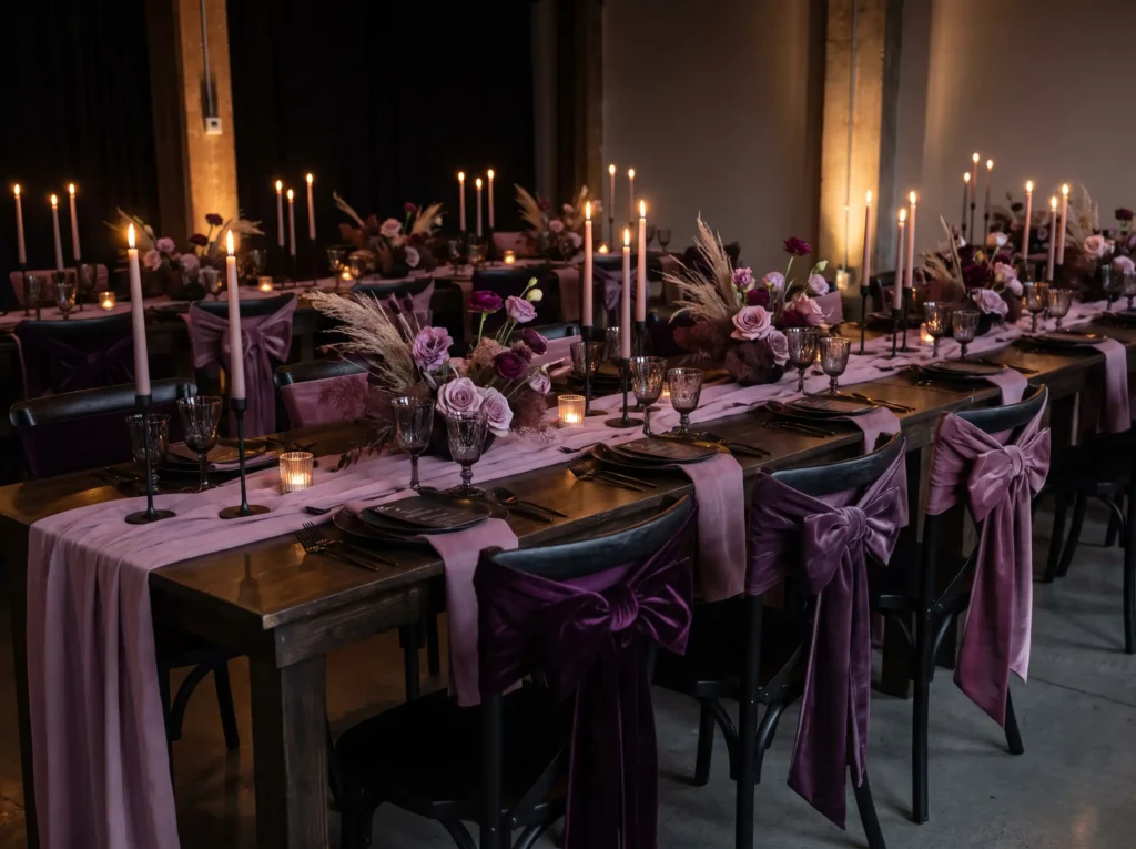 Plum winter reception table setup K
