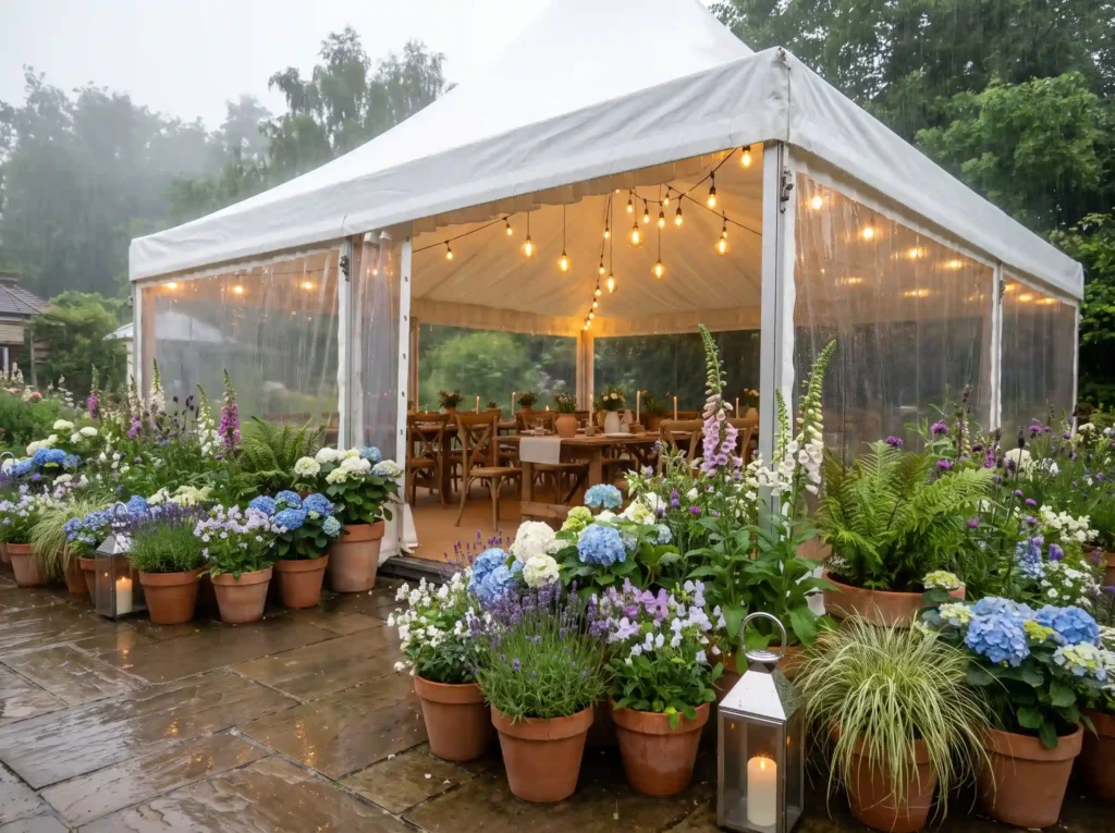 Rainy English garden wedding tent K