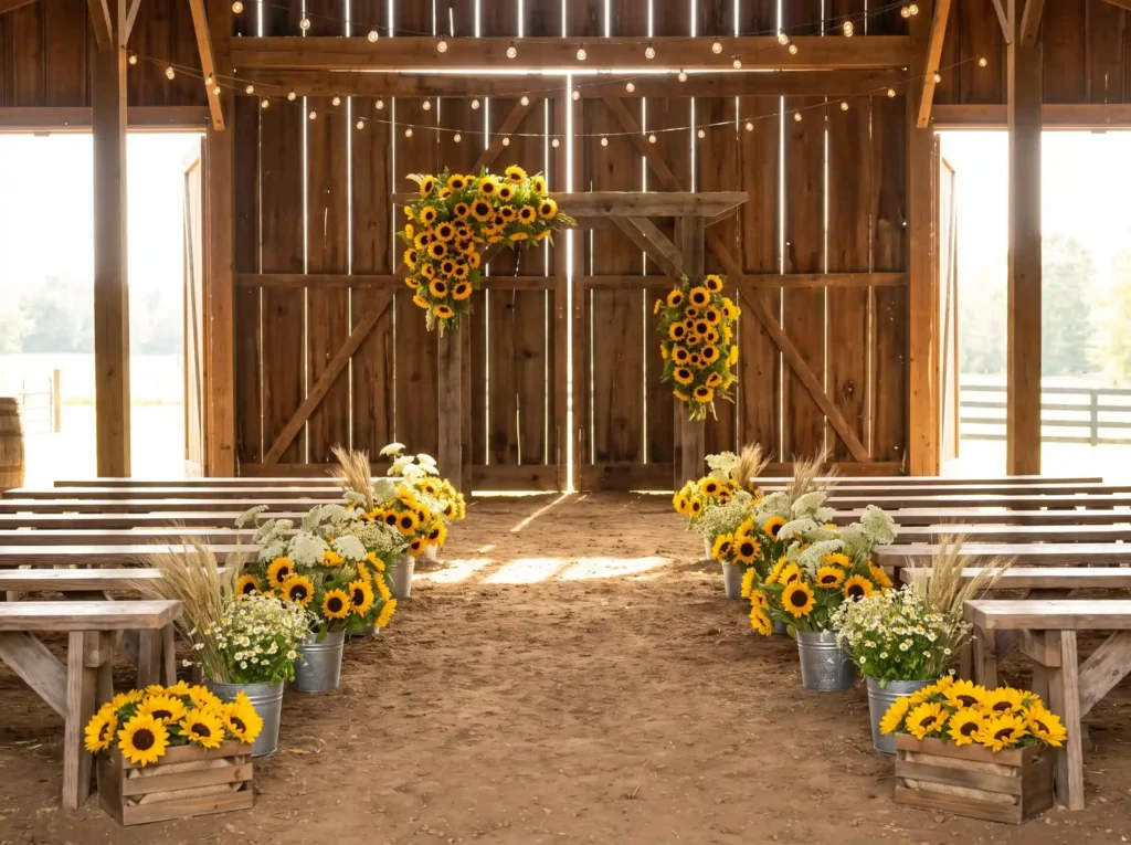 Sunflower barn ceremony setup K