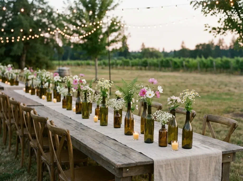 Wine bottles used as bud vases