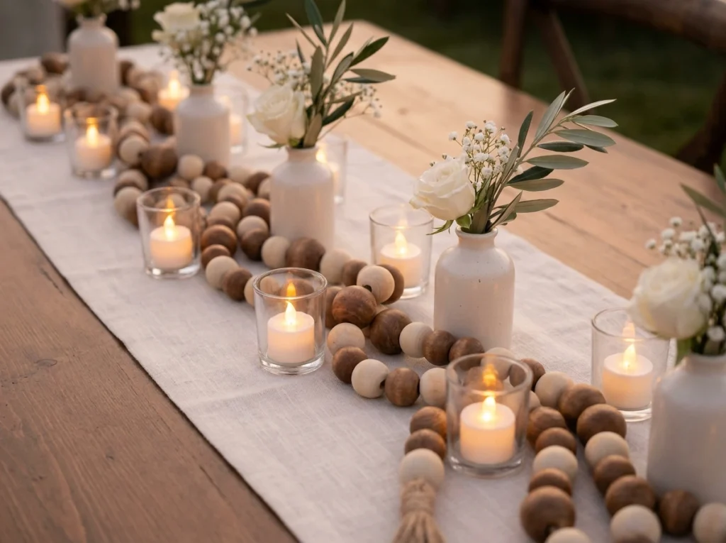 Wooden bead table centerpiece ru…