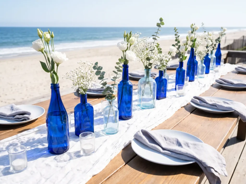 Blue glass bottle garden K