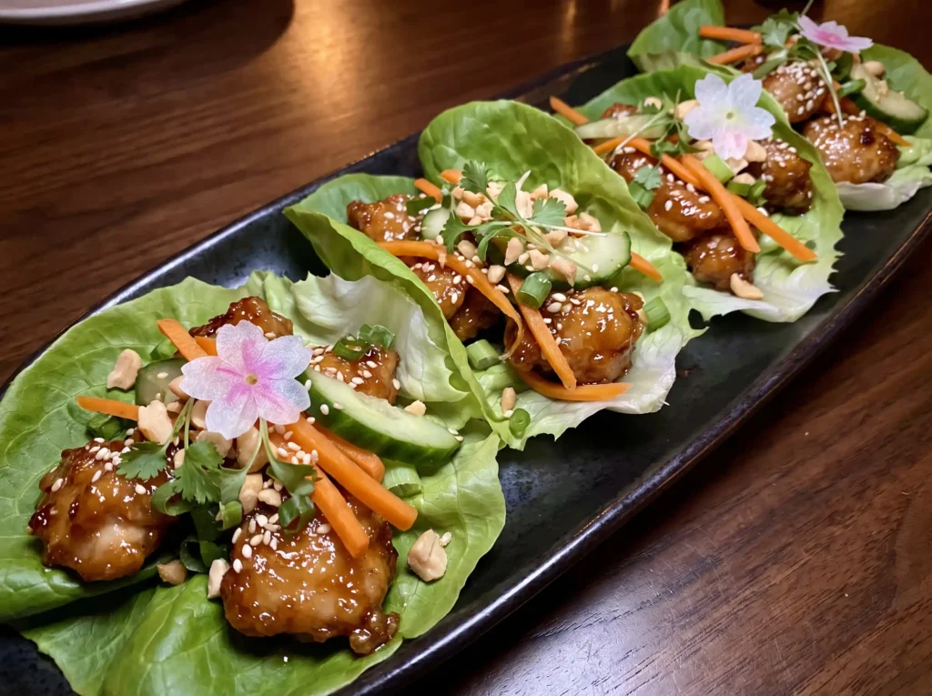 Chicken lettuce cups on platter K