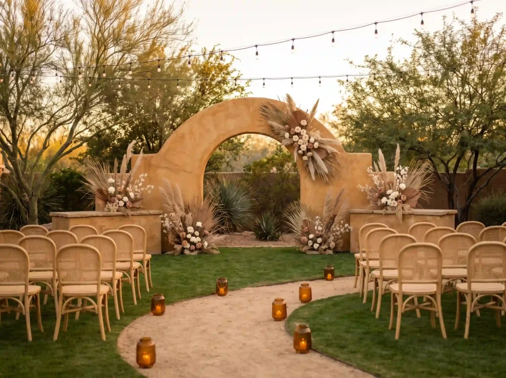 Desert garden ceremony arch setup K