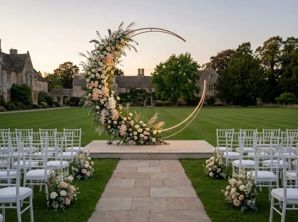 Floral crescent altar wedding ce…