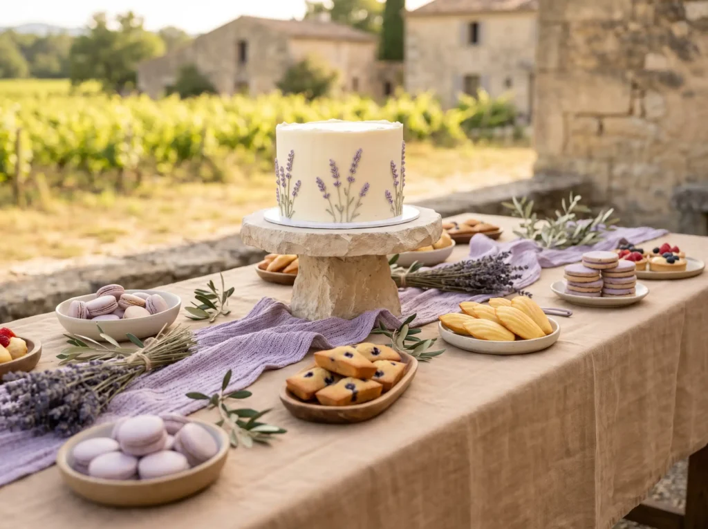 Lavender dessert display on table K