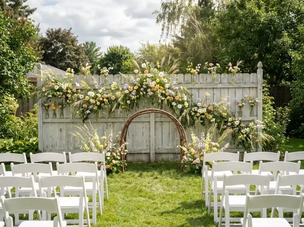 Wildflower fence wedding backdrop