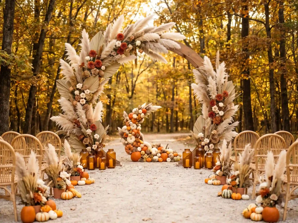 Bohemian fall wedding arch setup K