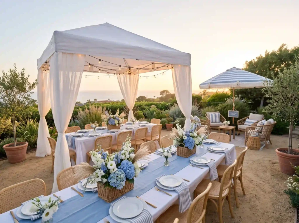 Coastal backyard wedding canopy … K