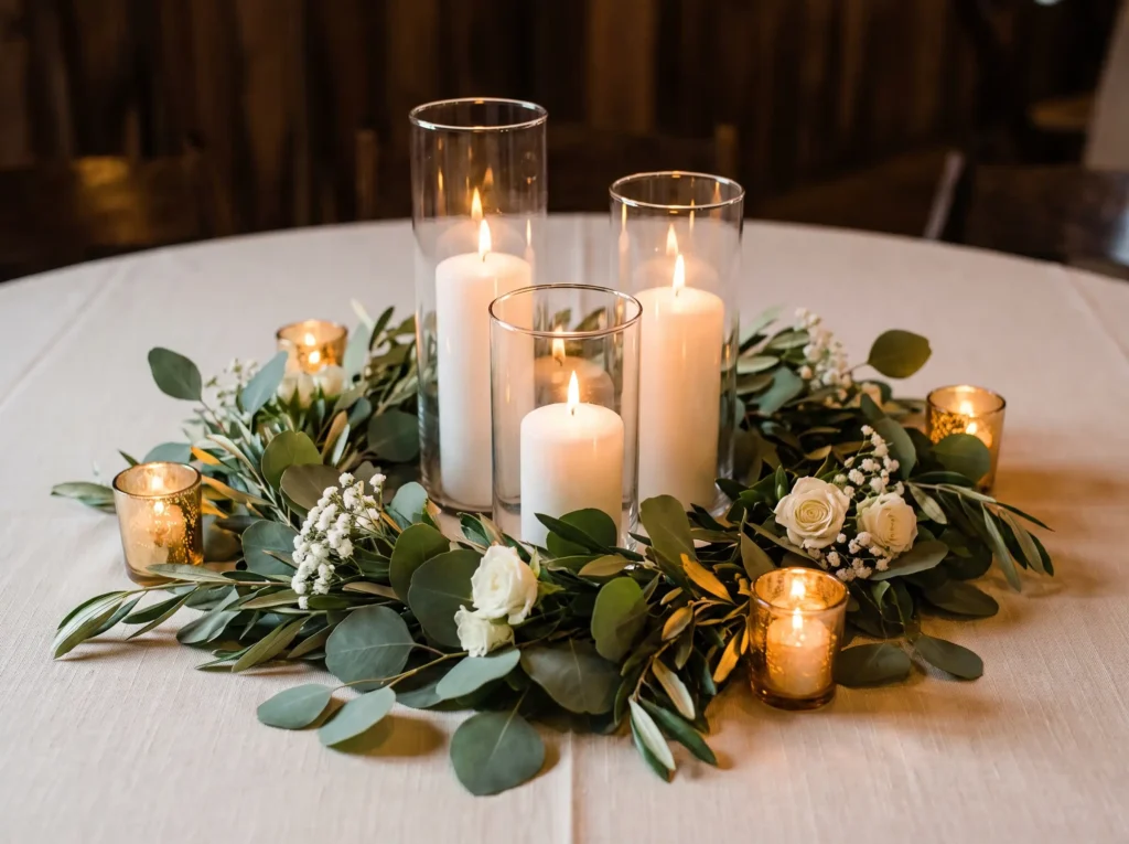 Eucalyptus candle centerpiece on… K