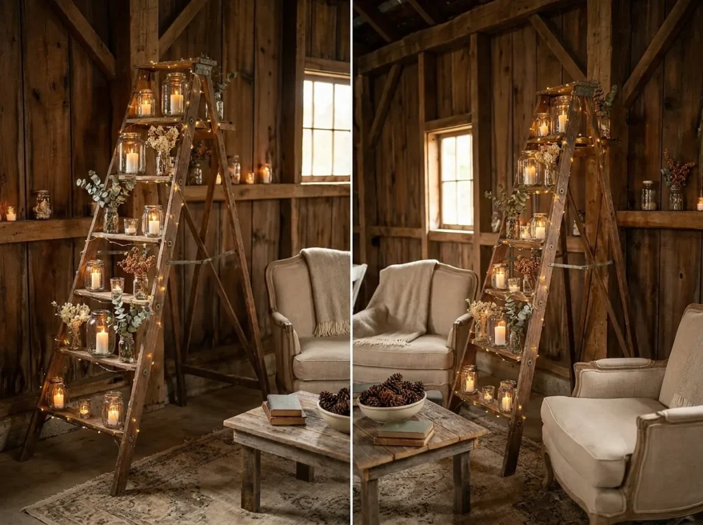 Ladder lantern lounge setup