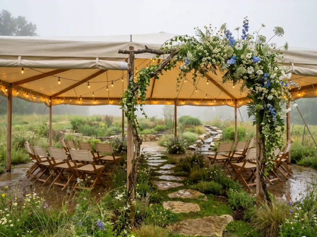 Meadow wedding ceremony in tent K