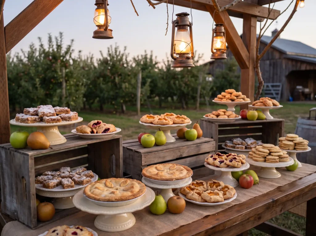 Rustic orchard pie station display K