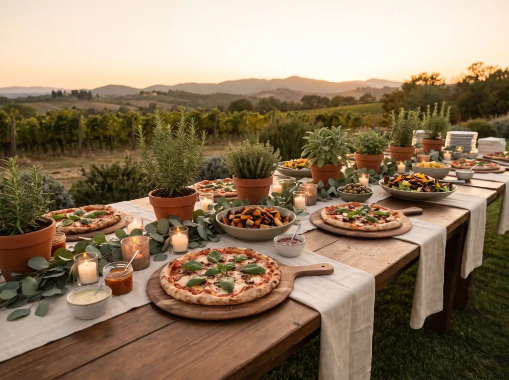 Rustic pizza garden table layout K