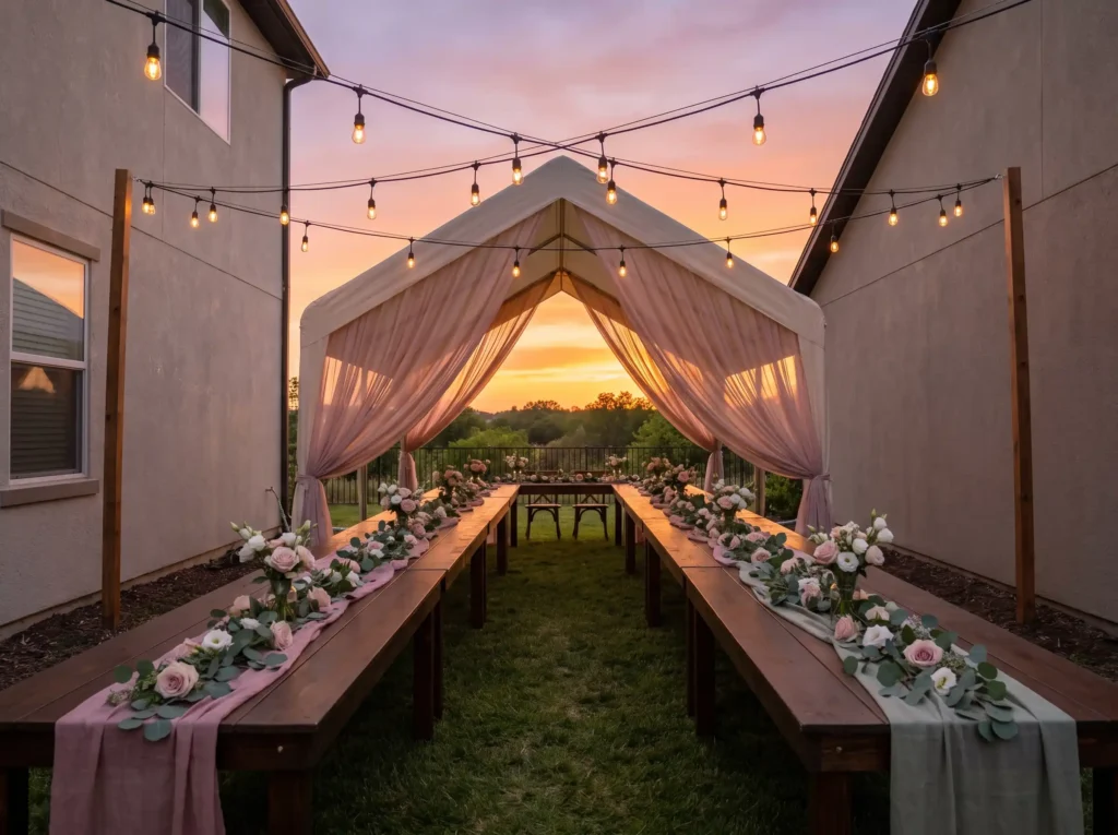 Sunset wedding tent in yard K