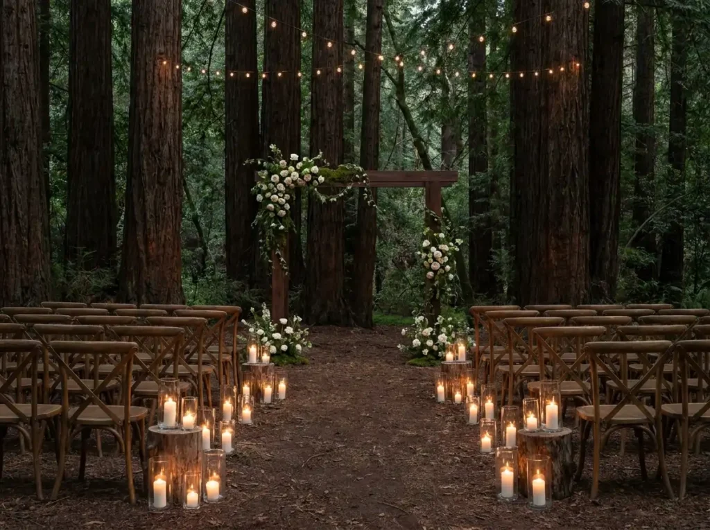 Woodland wedding altar setup
