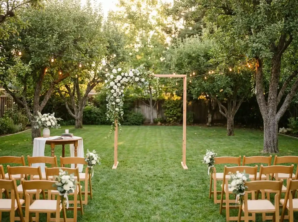 Backyard wedding arch setup