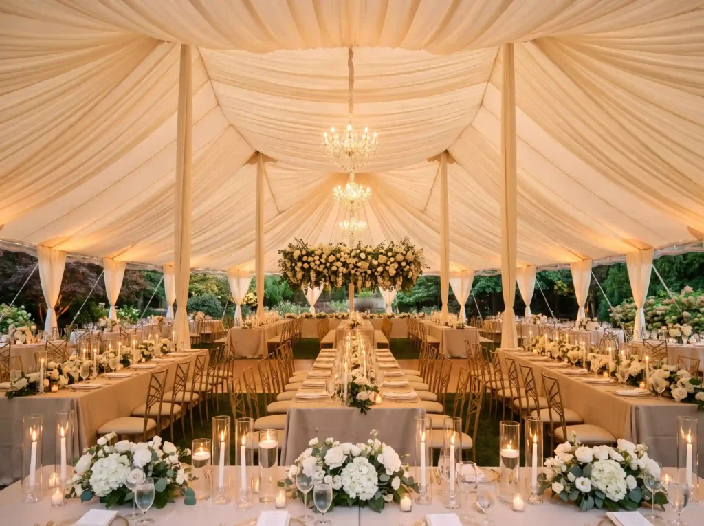 Backyard wedding reception under… K