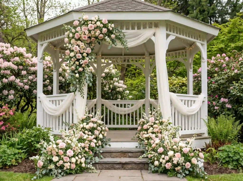 Blush garden wedding gazebo decor K