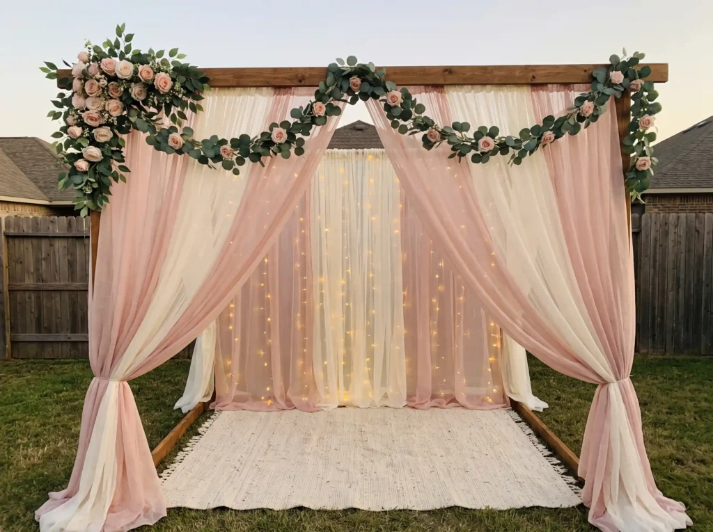 Blush wedding photo backdrop DIY K