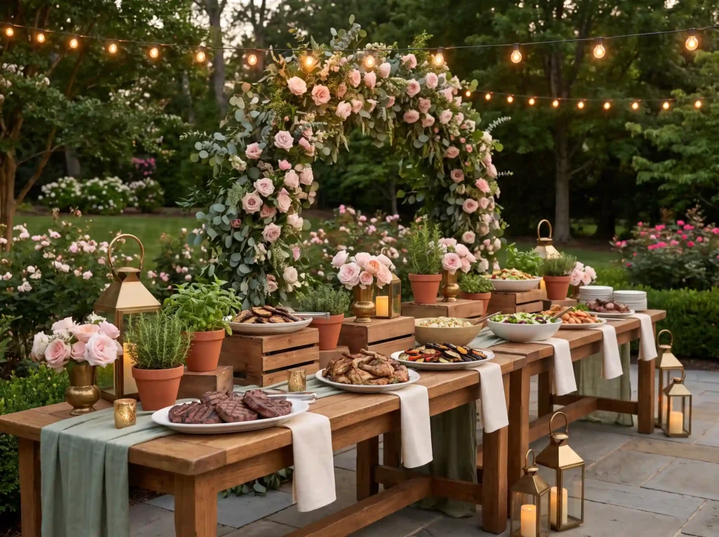 Garden wedding BBQ buffet setup K