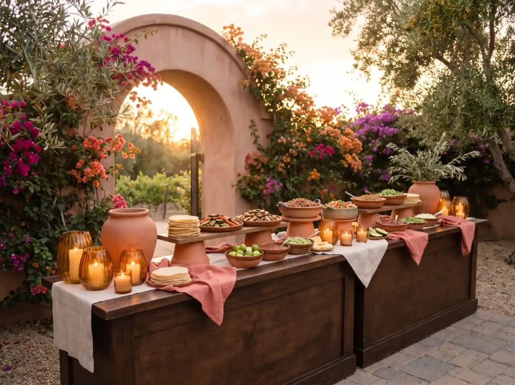 Outdoor wedding taco bar setup K