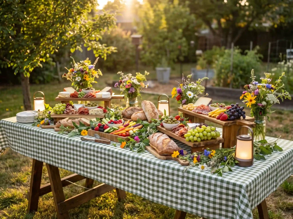 Rustic garden grazing table setup K