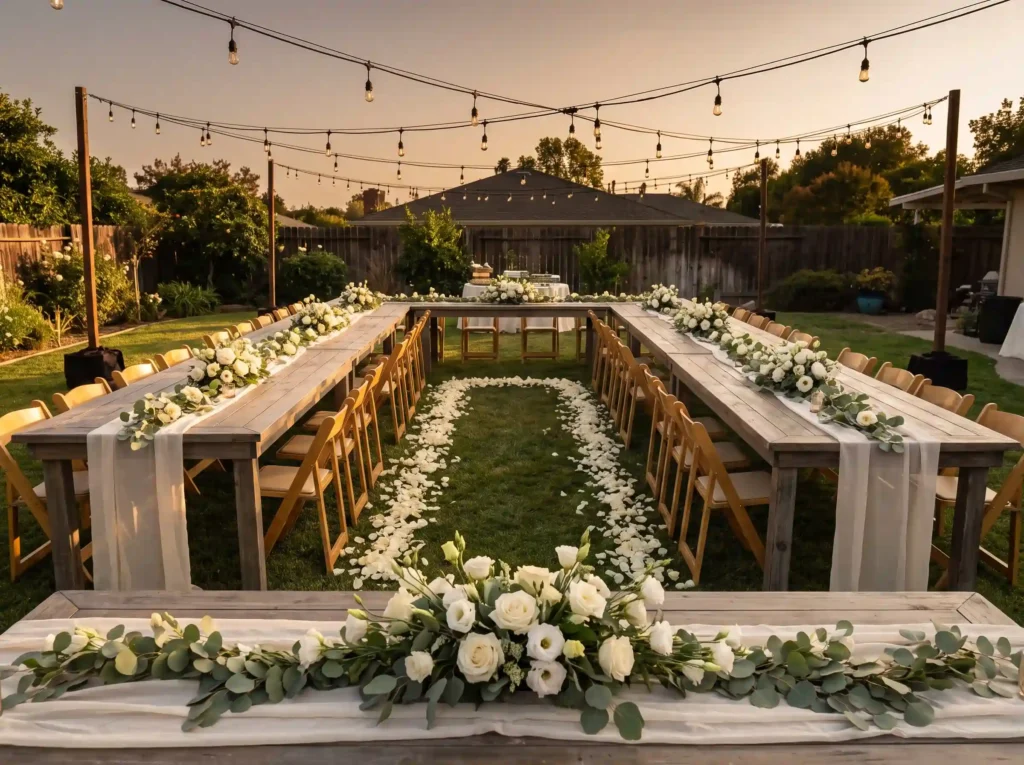 U shaped garden wedding reception K