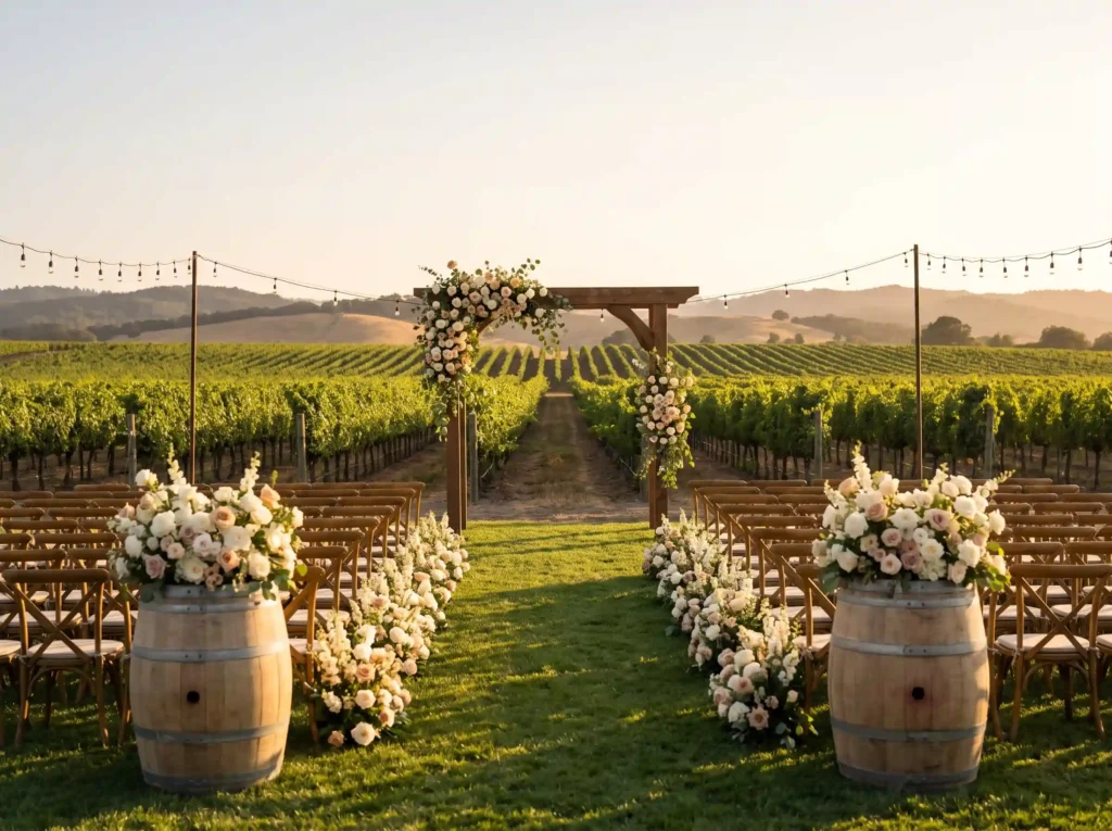 Vineyard wedding ceremony setup K