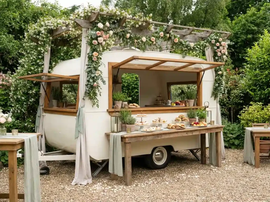 White garden catering trailer bi…