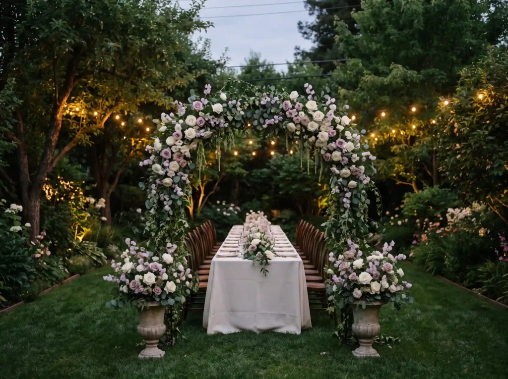 Floral arch backyard dinner rece… K